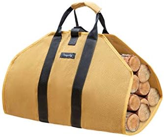 Tangcity Canvas Firewood Log Carrier Tote Bag,Camping Fire-Pit Campfire Accessories Tote Bag,Fireplace Stove Accessories Fireplace Log Holders Indoor Big Green Egg Accessories