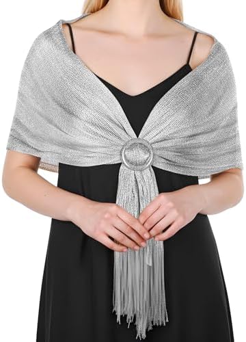 silver dress scarf vimate Silver Shawl for Women, Glittering Metallic Shawl Scarf and Wraps for Evening Patry Dresses (Silver) at Amazon Women's Clothing store