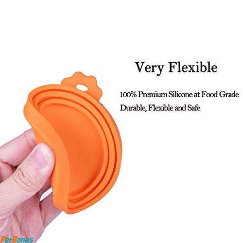 PetBonus 3-Pack Silicone Pet Can Covers, Dog Cat Food Can lids, Fit Multiple Sizes - BPA Free Dishwasher Safe - A Long Handle Special Curved Design Can Food Spoon