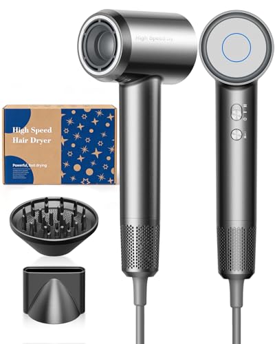 Bannilu Professional Hair Dryer, Ionic Hair Dryer, 160,000 RPM, Ultralight 370 g and Quiet, Quick Drying Anti-frizz with Diffuser, Mini Travel Hair Dryer and Gift Idea Grey