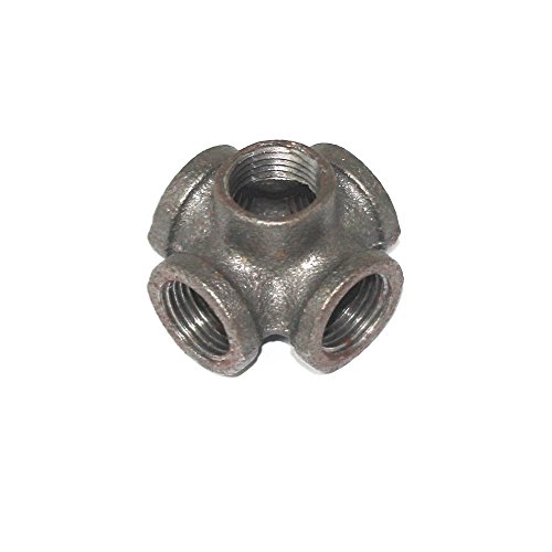 LONG TAO 1/2" Pipe Decor Pipe Fitting Industrial Steel Gray,Outlet Cross Female Tube Connector Threaded Pipe Nipples For Building Tables, Chairs, Shelving, and Custom Furniture,5-Way Fitting,5-Pack