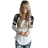 Clearance! Women Fashion Floral Splice Long Sleeve Blouse Top Pullover Casual T Shirt (White, L)