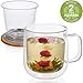 Teabloom Tea-For-One Brewing Mug Gift Set – Large Insulated Double Wall Glass Mug (15 oz), Glass Infuser, Lid/Coaster – For Loose Leaf Tea – 2 Blooming Teas Included