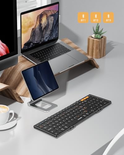 ProtoArc XK01 Foldable Bluetooth Keyboard, AZERTY Portable Wireless Keyboard with Numeric Keypad, Full-Size Rechargeable Folding Keyboard for Android Windows iOS Phone Tablet iPad