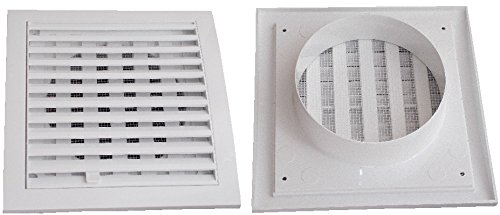 Air Ventilation Plastic Grill Cover 190mm x 190mm Adjustable Ø150 ducting/White