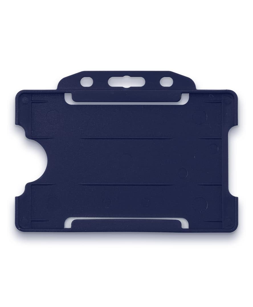 Navy Blue Single-Sided Rigid Slide in Open Faced ID Card Badge Holders Horizontal/Landscape Identity Plastic Pass Protector - Holds a 86mm 54mm cr80 Credit Card Sized - Pack of 100