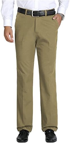 Comfort Khaki Stretch Relaxed-Fit Flat-Front Pant for men (36W x 30L, Khaki)