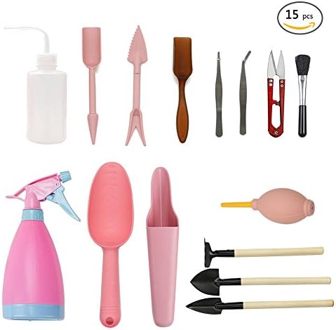 tebisi 15Pcs/Set Mini Bucket Shovel Tools Set for Succulent Transplanting Planting Gardening