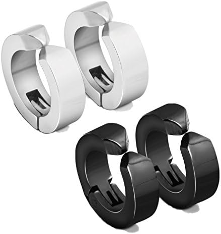 Calors Vitton 2 Pairs Stainless Steel Non-piercing Ear Clip on Hoop Earrings for Men and Women