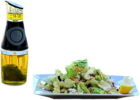 Press and Measure Olive Oil Glass Bottle (Bonus-Gift-Herb-Bag-Included) - Salad Dressing Dispenser Infuser - Vinegar Pourer 10 oz (Charcoal Color)