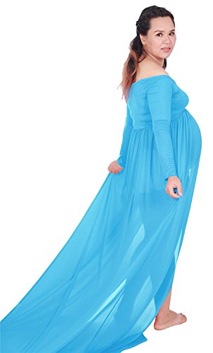 Gititlys Women's Maternity Long Sleeve Maxi Dress Photography Dress for Photoshoot (Light Blue)