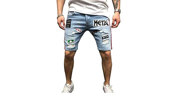 Pantalones vaqueros cortos rotos para hombre, Shorts ajustados con insignia  desgastados, vaqueros de estilo Hip Hop para hombre, ropa de  moda|Pantalones cortos| - AliExpress