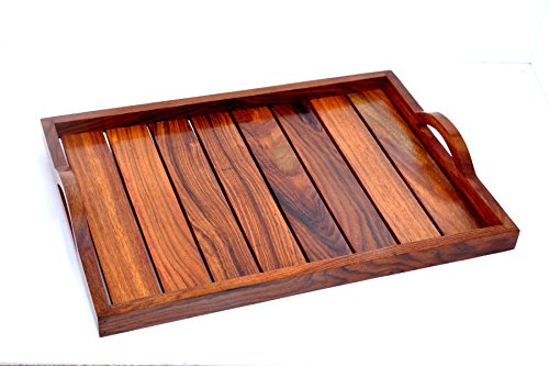 Hashcart Indian Rosewood Sheesham Wood Handmade & Handcrafted Wooden Serving Tray for Dining Tableware, Table Décor, Kitchen Serveware Dining Accessory,Breakfast Coffee Table Tray,Butler Serving Tray - Thumbnail 2