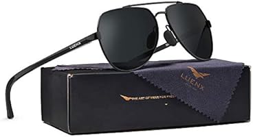 LUENX Sunglasses Aviator Polarized Men Women with Case - UV 400 Purple Lens Metal Silver Frame Mirror 60mm