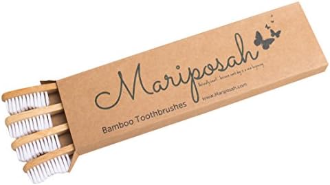 Mariposah Bamboo Toothbrush with 100% Biodegradable Handle, BPA Free Soft Bristles for Sensitive Gums, Sustainable and Natural, 4 Piece