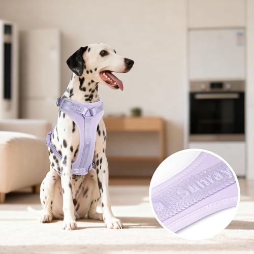 Sunraymascota Soft Lycra Padded Dog Harness,Mesh Breathable Comfortable Vest,Adjustable Size for Small Medium Large Breeds Safe with Two Buckles (Light Purple,M)