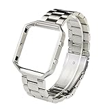 Fitbit Blaze Accessory Band, CHC Metal Frame Plus Solid Stainless Steel Bracelet Wristband for Fitbit Blaze Smart Fitness Watch (Silver)