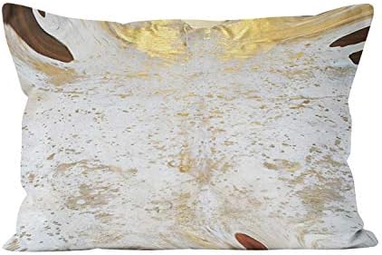 Wesbin Spotted Gold and White Cowhide Leather Beauty Hidden Zipper Home Decorative Rectangle Throw Pillow Cover Cushion Case Inch 12x20 Boudoir One Side Design Printed Pillowcase
