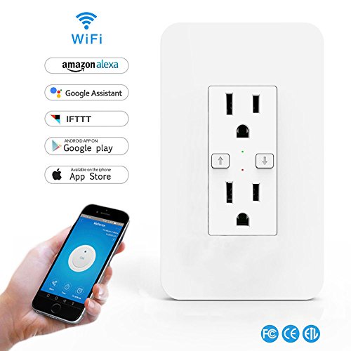 WIFI Smart Plug,LYASI 2500W Wireless Duplex Receptacle Outlet Socket Wall,Works with Amazon Alexa and Google Home,Remote Control,Timing Function,Overload Protection,Control Separately for Dual Outlets