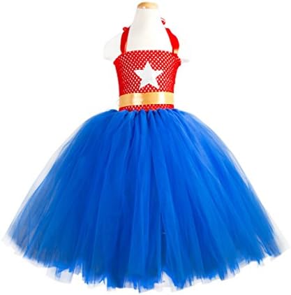 Little Little Smile Girls Summer Superhero Wonder Woman Tutu Costume Dress Handmade Blue (for 2-3y, Blue)