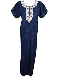 Women's Maxi Dress Caftan Blue Embroidered Boho Kaftan Nightgown L