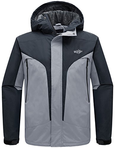 Wantdo Men's Hooded Waterproof Rain Jacket Fleece Windproof Ski Jacket Grey US Medium