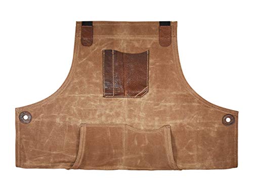 One Size Fits All Leather Utility Apron | Adjustable Cross-Back Straps | Multi-Use Shop Apron With Tool Pockets By Aaron Leather (Black) - Thumbnail 6