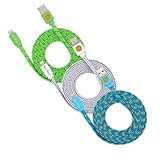 3Pack of 6Ft Hi-Speed Braided Flat Noodle Lightning USB SYNC Cable Charger Cord for iPhone 6S/6S Plus, iPhone 6/6 Plus, iPhone 5 / 5C / 5S, iPad Mini, iPod Touch 5th Gen, iPad Air (Green white blue)