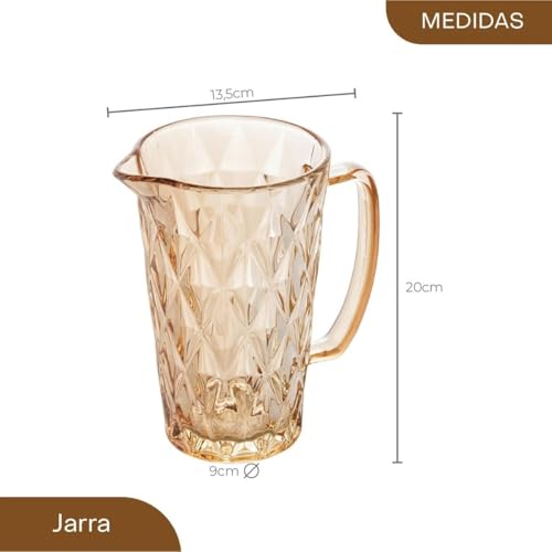 Jarra de Vidro Diamond Âmbar Design Elegante Resistente Versatil Para Sucos Água Drinks e Cafés Ideal Para Cozinha Bar Restaurante