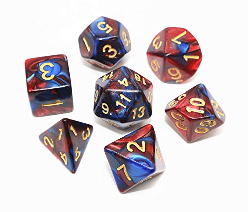 HD DND Dice Set RPG Red & Blue 7-Die Dice Set Fit Dungeons and Dragons(D&D) Pathfinder MTG Role Playing Games Polyhedral Dice with Dice Pouch