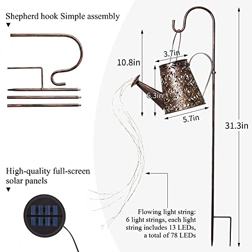 Solar Watering Can Lights with Light String 90 LEDs Lantern Iron Waterproof Perfect for Hanging Outdoor Pathway Garden Flower Decor with 32 inch Shepherd Hook (Warm White)