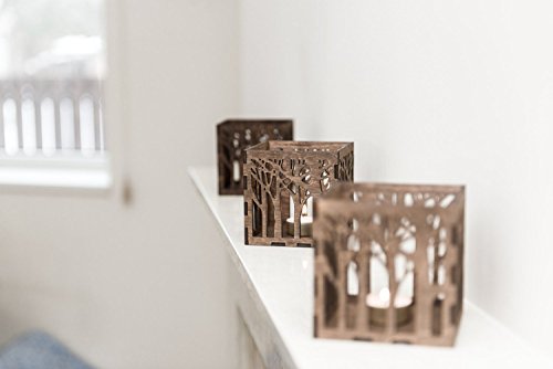 Wooden Candle Lantern 4.3x4.3x4.3 inches - Wooden Candle Holder - Rustic Candle Holder - Brown Lasercut Candle Holder - Wooden Tealight Lantern - Thumbnail 4