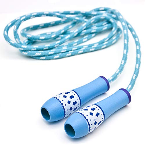 Cotton Jump Rope for Kids - Wooden Handle - Adjustable Cotton Braided Fitness Skipping Rope - Outdoor Fun Activity, Great Party Favor, Exercise Activity