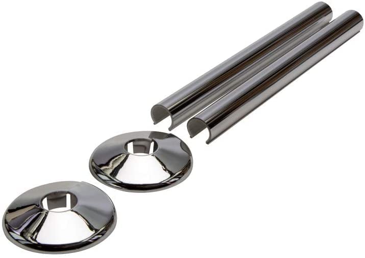 Chrome Radiator Pipe Covers SnapFit 2 Pack 200mm Long for 15mm Pipe Central Heating Clip On Covers Snappit
