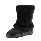 Womens Fur Covered Fully Fur Lined Waterproof Winter Snow Boots