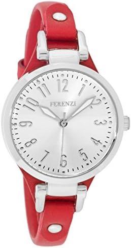 Women's Watches By Ferenzi - Classic Silver-Tone Sunray Dial with Red Suede PU Leather Band Watch - Make Every Second Count - FZ18207