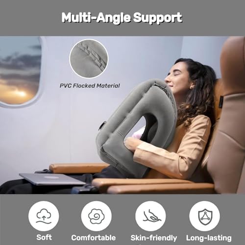 WAYAMY Almohada de Viaje Inflable, Almohada para Dormir en la Oficina, El Cuello con máscara de Ojos y Tapones para los oídos, Almohada Inflable para el Cuello Utilizada para Aviones