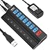 USB 3.0 Hub, Tendak 8 Ports Powered USB Hub Splitter (7 High Speed Data Transfer Ports + 1 Charging Ports) with Individual On/Off Switches and 5V/4A Power Adapter for PC Laptop HDD Disk Mac Pro/Mini