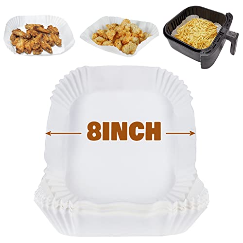 YQL Air Fryer Parchment Paper Liners, 8Inch Disposable Air Fryer Liners Square Non Stick Air Fryer Accessories for Air Fryer Basket Compatible with Cosori,Tower, Tefal Air Fryer (50pcs)