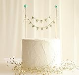 Happy Birthday Cake Bunting Topper Cake Topper Garland, Handmade Pennant Flags with Wood Pole Ivory Blue Roses, Birthday Party Cake Decorations, Fast Amazon Logistics and 100% Refund Service