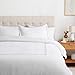 Amazon Basics Embroidered Hotel Stitch 3 Piece Duvet Cover Set - Soft, Easy-Wash Microfiber - Full/Queen, White with Dusty Blue Embroidery, Solid