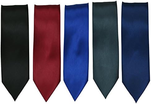 Combo Set of 5 Slim Men's Tie, Necktie For Him Birthday B'day Gift, Black tie, Grey Tie, Navy Blue Tie, Royal Blue Tie & Maroon Tie