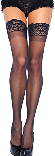 Leg Avenue Women's Thigh High Stockings with Silicone Lace Top