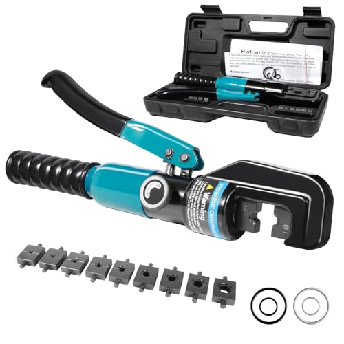 Hydraulic Crimping Tool, 10-Ton Crimper for 12-2/0 AWG Wire, Battery Cable & Cable Lugs, with 9 Dies for Wire Terminals, Railing & Lug Crimping