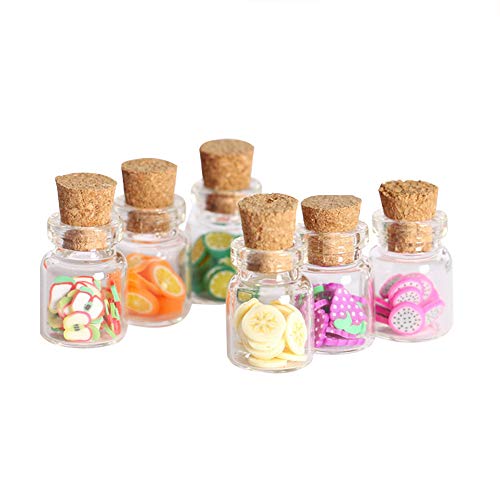 witgift Miniatur Glasfläschchen Puppenhaus Deko Zubehör,Miniatur Glasflaschen Glas Vorratsdose mit Holzdeckel Frucht…