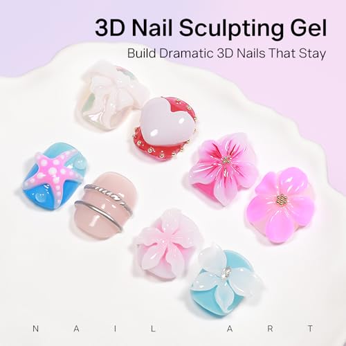 MIZHSE 30G White 3D Sculpture Nail Gel, 3D Gel Nail Art for Modeling, Nail Sculpture Glue Non Stick Hand, Rhinestone Glue for Nail Art with Silicone Brush, DIY Manicure Tool