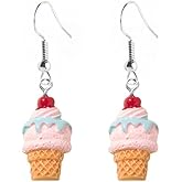 Unique Cute Colorful Ice Cream Drop Earrings for Women Ice Cream Food Dangle Earrings Jewelry (Pink Ice Cream)