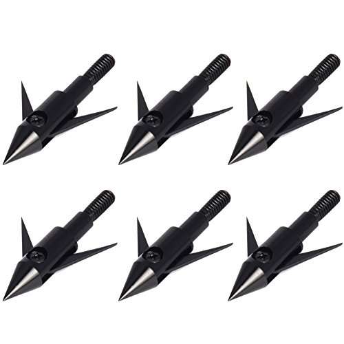 AngLink Arrowheads Fishing Arrow heads Points Bowfishing Broadheads Bow Fish Tips 135 Grain Black Archery Hunting Screw Tips for Compound Bow,Crossbow and Recurve Bow (6pcs)