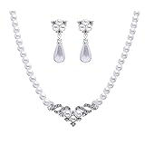 ACCESSORIESFOREVER Bridal Wedding Jewelry Set Crystal Pearl Beautiful Elegant Necklace
