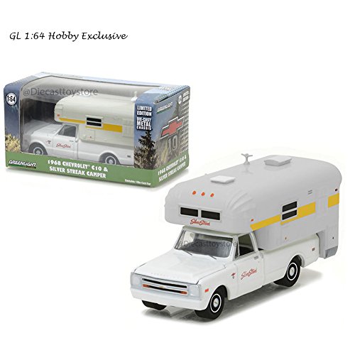GREENLIGHT 1:64 HOBBY EXCLUSIVE - 1968 CHEVROLET C20 CHEYENNE WITH SLIVER STREAK CAMPER DIECAST WHITE 29865
